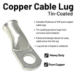 6 Gauge Welding Battery Cable Kit - Includes 10 pieces of 3/8" Tinned Copper Cable Lugs and 3 Feet Black Heat Shrink Tubing