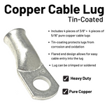 6 Gauge Welding Battery Cable Kit - Includes 5 pieces of 3/8" + 5 pieces of 5/16" Tinned Copper Cable Lugs and 3 Feet Black Heat Shrink Tubing